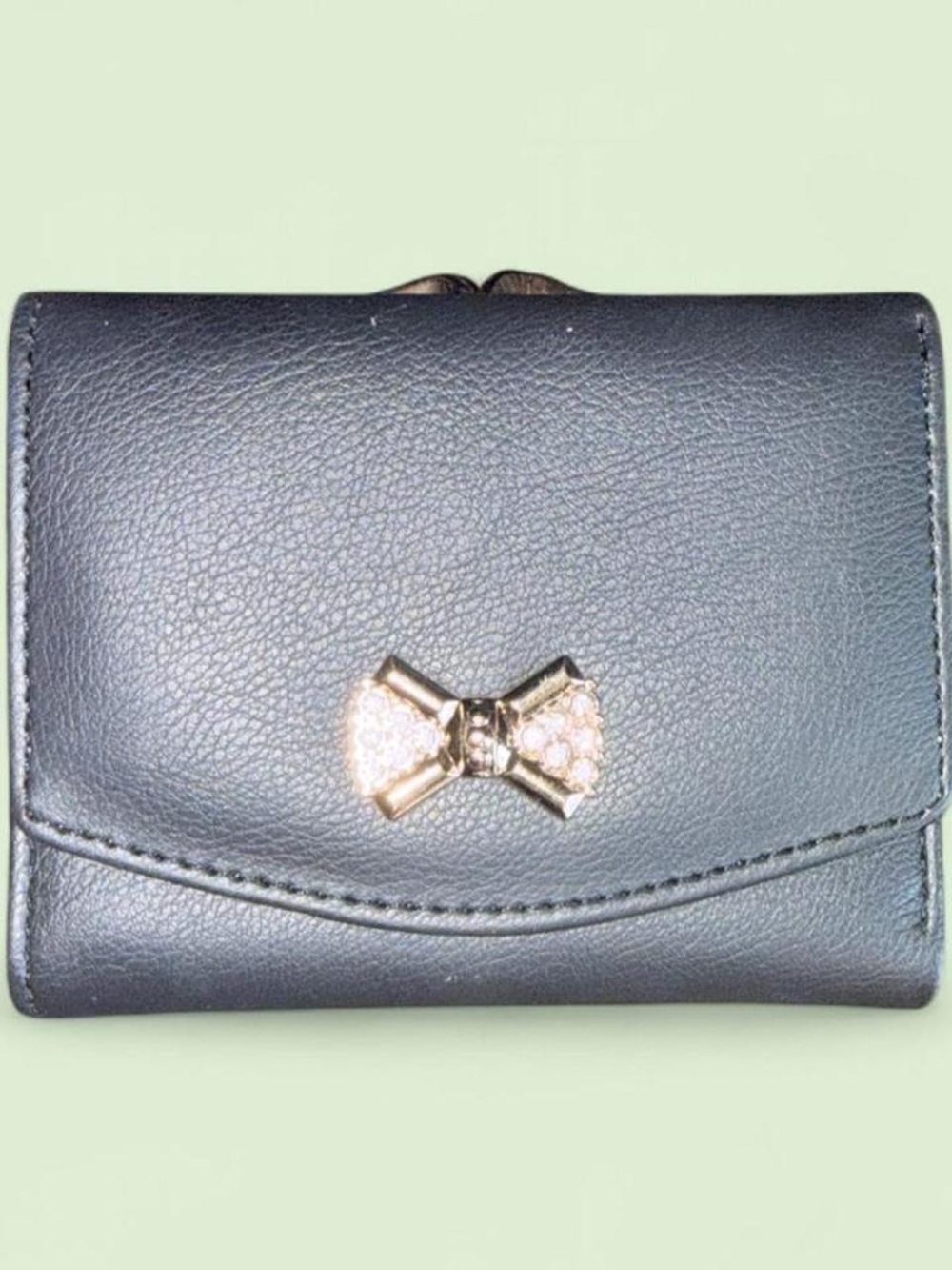 Black Bow Accent Leather Wallet - Unbranded